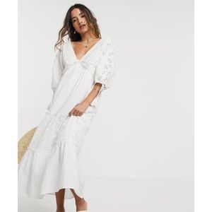 ASOS Eyelet broderie tiered maxi dress cream NWT